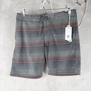 Vissla Mens Sofa Surfer Striped Fleece Shorts Grey Rust M209RECO New Size Medium